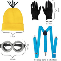 CONGRU 4 Pcs Halloween Costume Accessories Adults-Yellow Beanie Hat/Goggles/Gloves/Suspenders for Halloween Dress Up Quick Pick Grocers