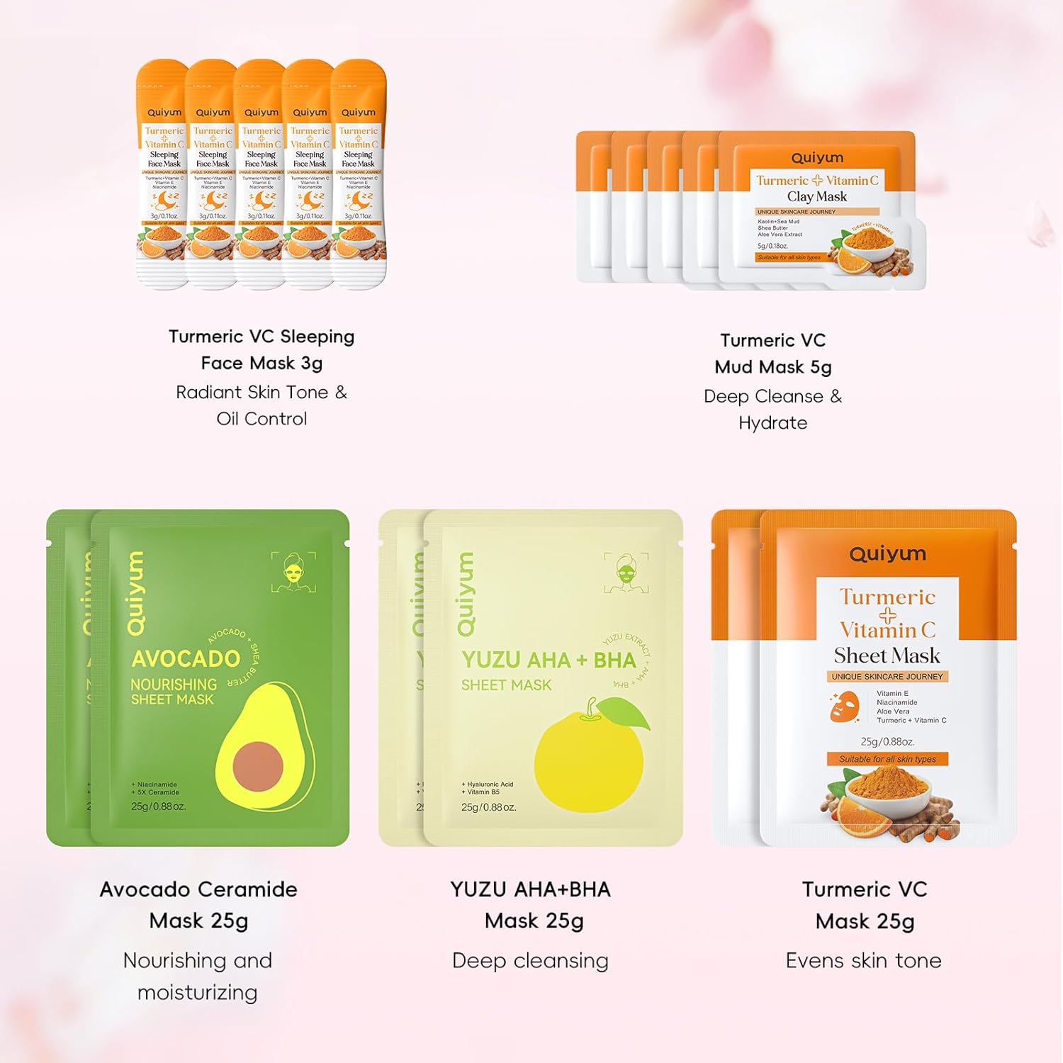 QUIYUM Skincare Set - 26PCS Face Masks & Lip-Eye Masks, Fruit & Turmeric VC Masks Gifts for Women Teen Girls, Travel Size Toiletries for Mother's Day Christmas Birthday Quick Pick Grocers