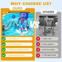 2-in-1 Poor Toy Basketball & Ring Toss Game with 4 Balls, 6 Rings&Pump, Summer Pool Toys Outdoor Water Fun Family Party for Age 3-12 Quick Pick Grocers