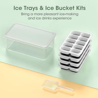 DOQAUS Ice Cube Tray with Lid and Bin - 4 Pack Silicone Ice Cube Trays for Freezer, Stackable Ice Bucket Kits with Storage Container & Scoop for Kitchen, RV, Cocktail, Coffee Quick Pick Grocers