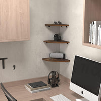 HORLIMER Floating Corner Shelf Wall Mount, Rustic Wood Corner Wall Shelves with Fence for Bedroom, Living Room, Bathroom, Kitchen Quick Pick Grocers