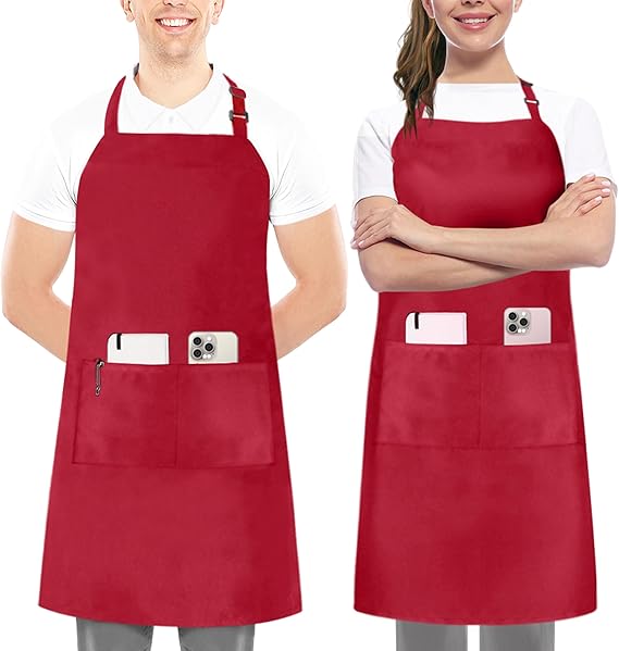 Utopia Kitchen 2 Pack Bib Apron, Adjustable with 2 Pockets, Water and Oil Resistant, Cooking Kitchen Chef Apron for Women Men Quick Pick Grocers