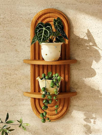 Bamworld Boho Wall Decor Plant Wall Shelf Mid Century Modern Decor Hanging Plant Shelf 2-Tier Wooden Floating Shelves for Home Bathroom Bedroom Living Room Office Holding Planter Decoration Quick Pick Grocers