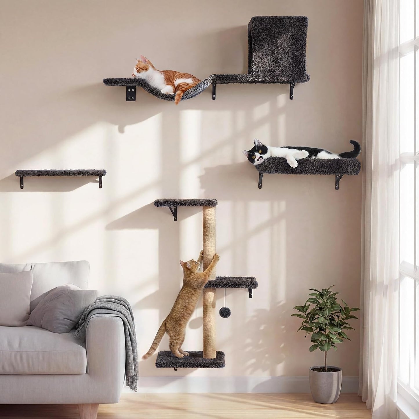 FUKUMARU Cat Wall Shelves, Stable & Safe 4 in 1 Cat Walls Furniture Set, Wooden Kitten Climbing Wall with Scratching Post for 16 Inch Drywall Quick Pick Grocers