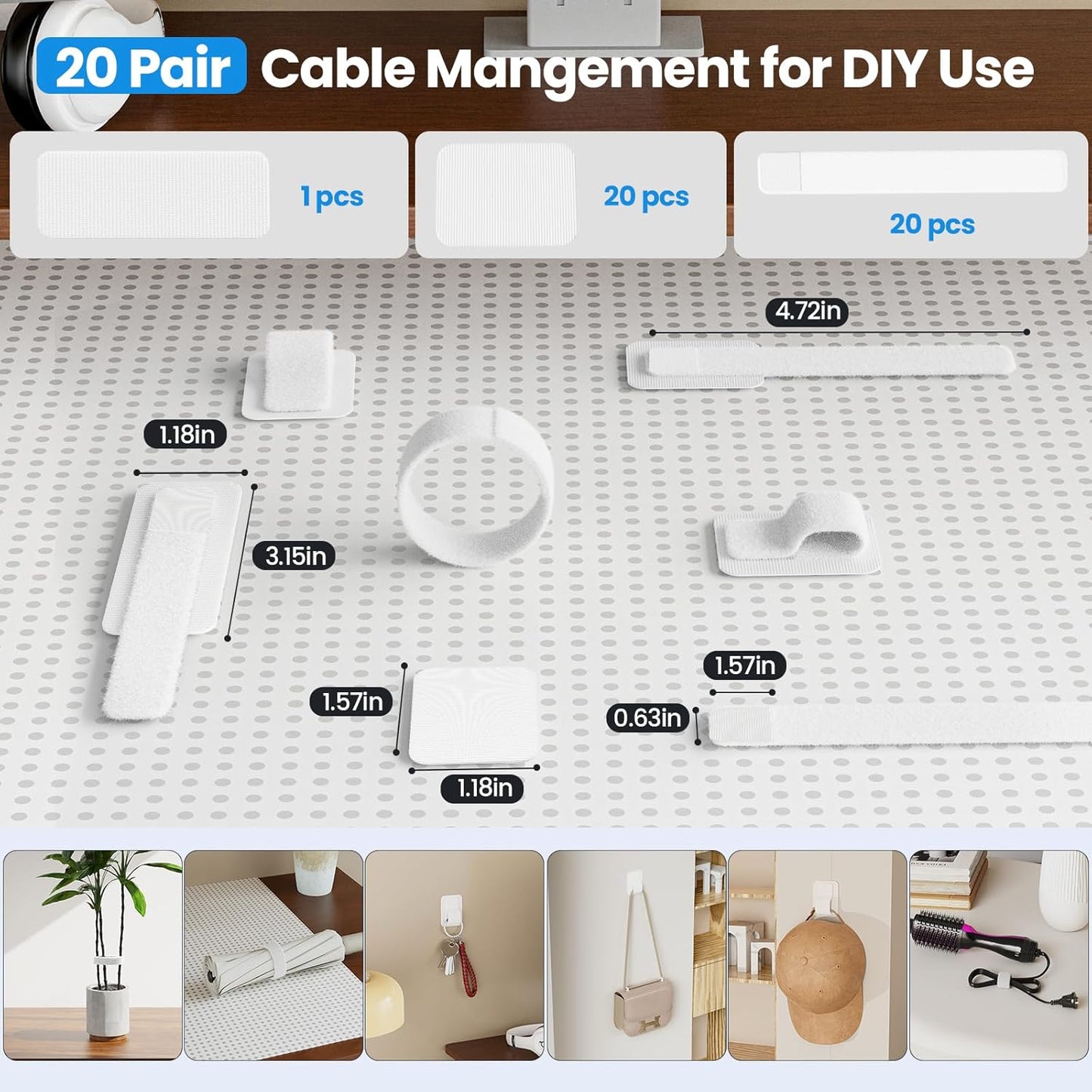 Cable Management Under Desk, 【Up to 15 Cord】【Enhanced Wire Holder】 Cord Organizer Holder, Adjustable Hook and Loop Cable Ties, Wire Clips Under Table Hider Quick Pick Grocers