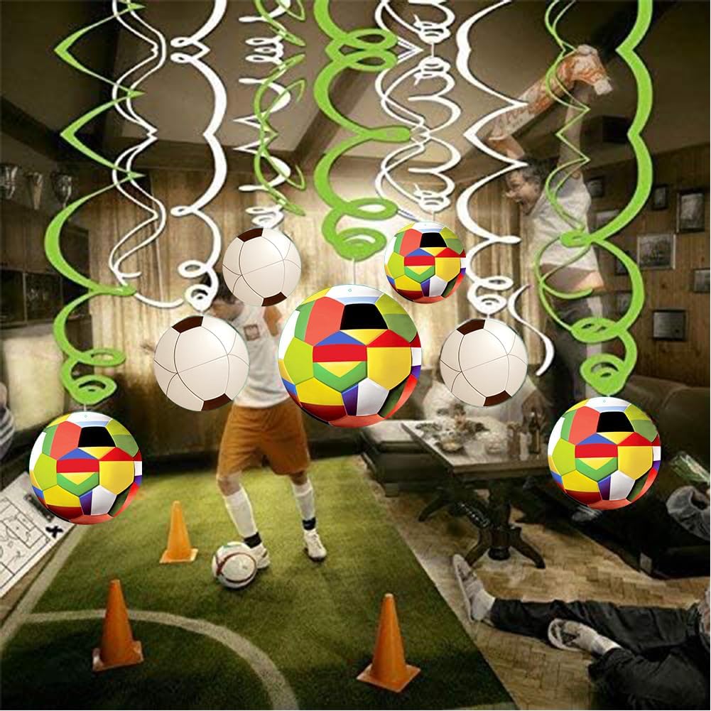 30CT Soccer Hanging Swirl for Soccer Party Supplies Theme Birthday Party Decorations Quick Pick Grocers