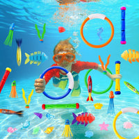 YUJUN Pool Diving Swimming Toys, Summer Underwater Game Toys with Pool Fishes Dive Sticks Rings Gems Storage Bag for Kids Swim Birthday Party Favors Quick Pick Grocers