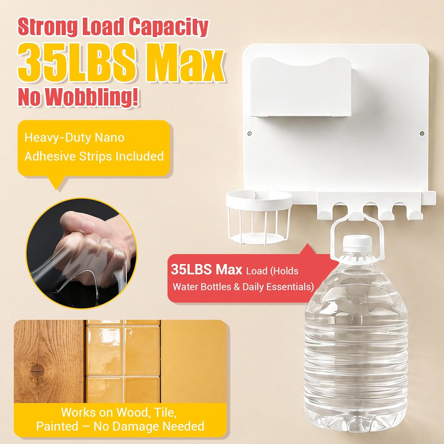 Metal Bedside Wall Shelf, No Drill Floating Bedside Shelf Wall Organizer | Bedside Wall Shelf with Detachable Cup Holder for Bedroom, Dorm, Nightstand Alternative, Bunk Bed Accessories & RV Storage Quick Pick Grocers