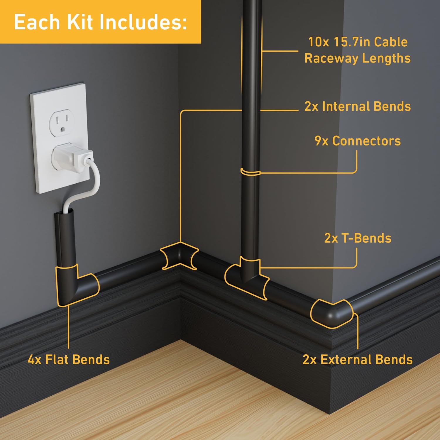 D-Line 157in Cord Hider Kit, Patented Cable Cover, Hide Wires on Wall, Channel for TV Mount Cords, Raceway Wire Hiders, Paintable, Adhesive, Half Round Quick Pick Grocers
