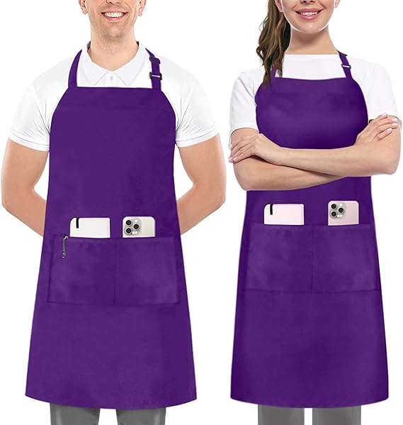 Utopia Kitchen 2 Pack Bib Apron, Adjustable with 2 Pockets, Water and Oil Resistant, Cooking Kitchen Chef Apron for Women Men Quick Pick Grocers
