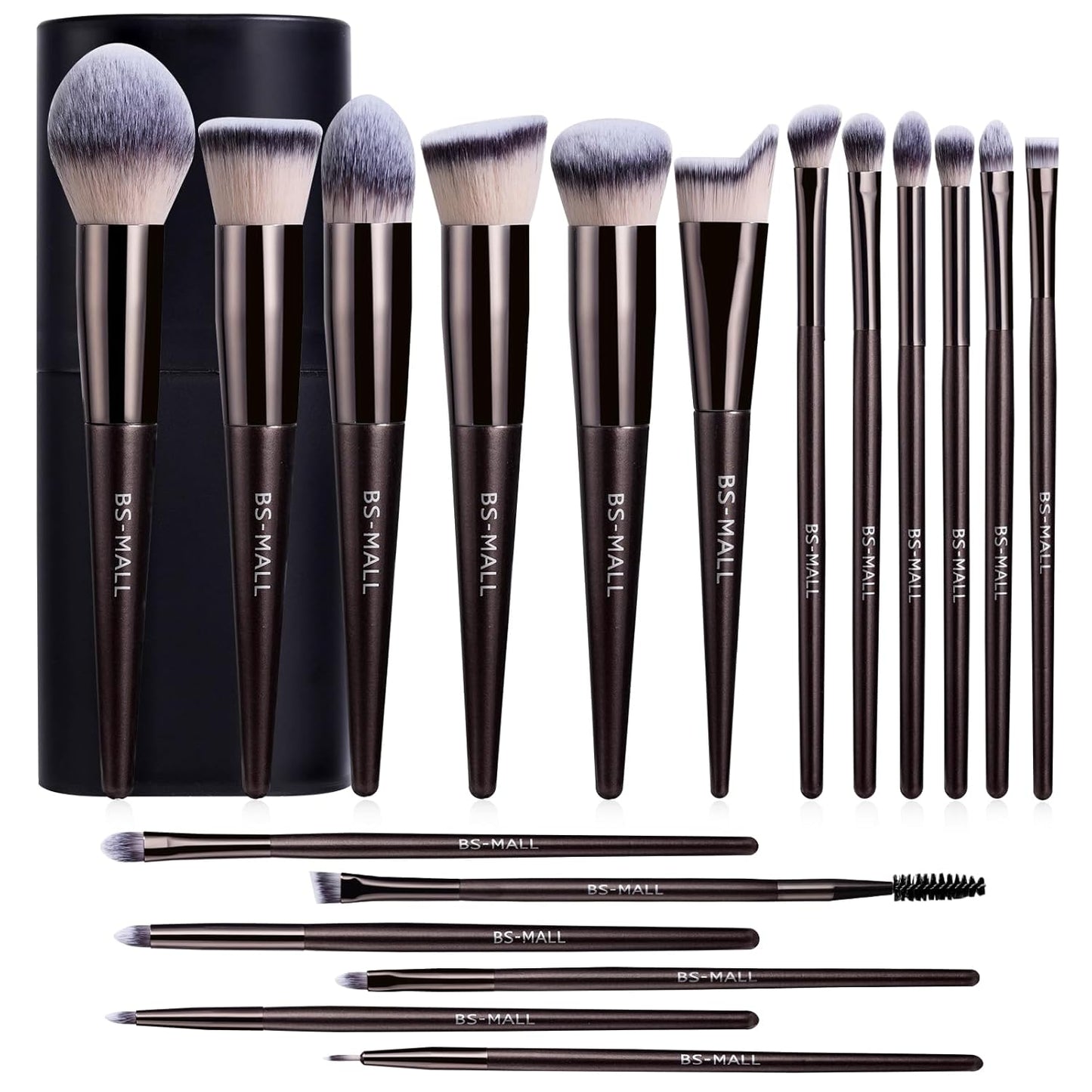 BS-MALL Makeup Brush Set 18 Pcs Professional Foundation Powder Concealers Eyeshadow Blush Synthetic Makeup Brushes with Labeled instruction Black Case Upgraded Version Quick Pick Grocers