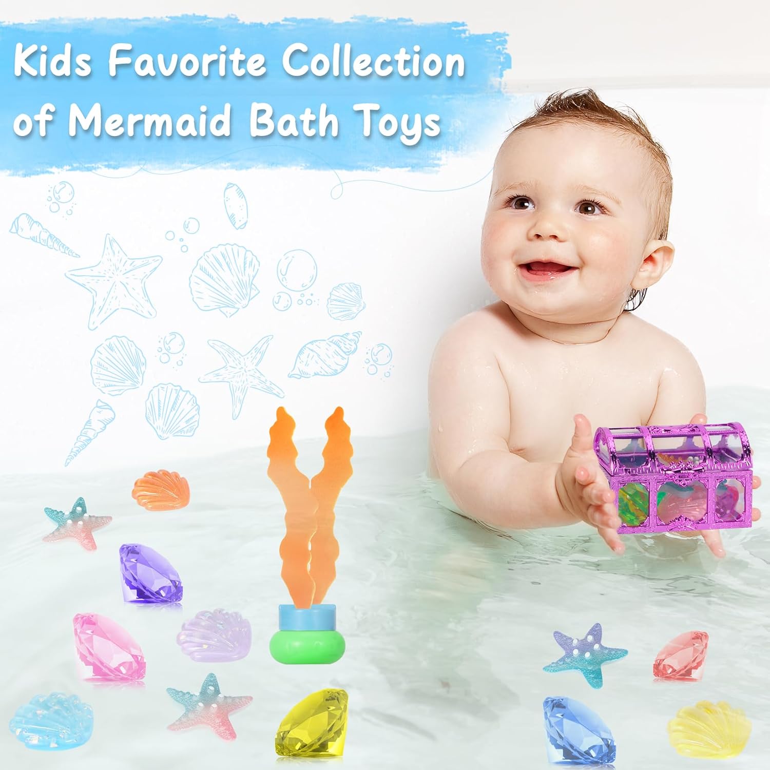 VGOFUN Diving Gems Pool Toys,10 Pcs Colorful Diamond with Treasure Chest Pirate Box Kids Swim Toys Acrylic Underwater Gemstone for Boys Girls Bath Toys Swimming Training Gift Water Pool Games Quick Pick Grocers