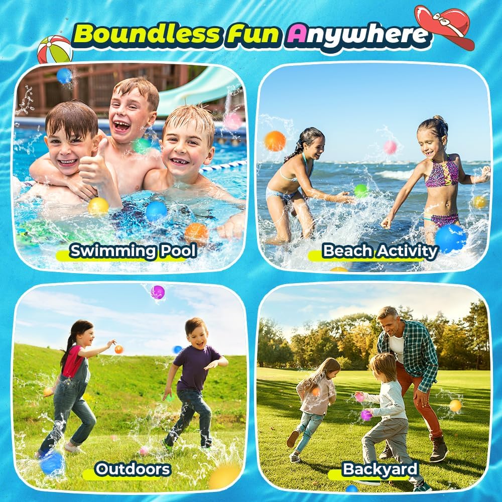 Reusable Water Balloons, Pool Beach Water Toys for Boys and Girls, Summer Toys for Kids Ages 3-12, Magnetic Water Ball for Outdoor Activities Quick Pick Grocers