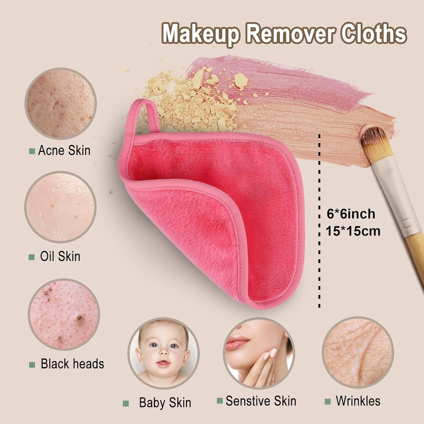 KODAMO Makeup Remover Cloth, 12 Pack Reusable Makeup Remover Towels with Washable Travel Bag, Microfiber Face Wash Cloths for Women All Skin Types Quick Pick Grocers