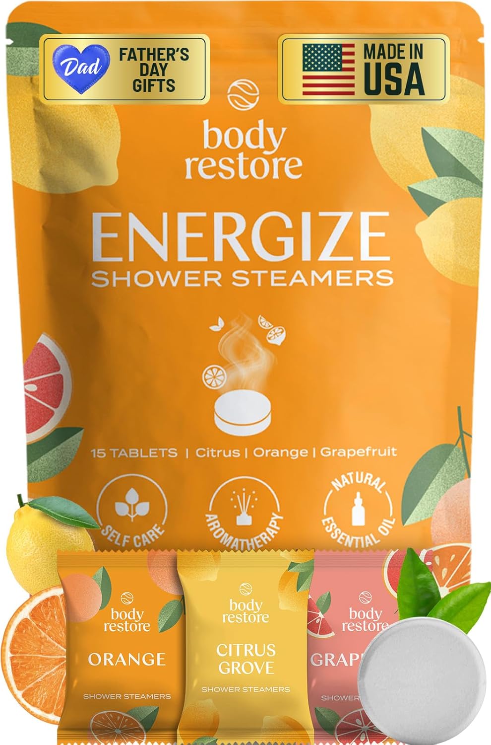 Body Restore Shower Steamers Aromatherapy 15 Pack – Fathers Day Gift for Dad, Luxury Spa Gifts for Men, Relaxation Stress Relief Self Care Quick Pick Grocers