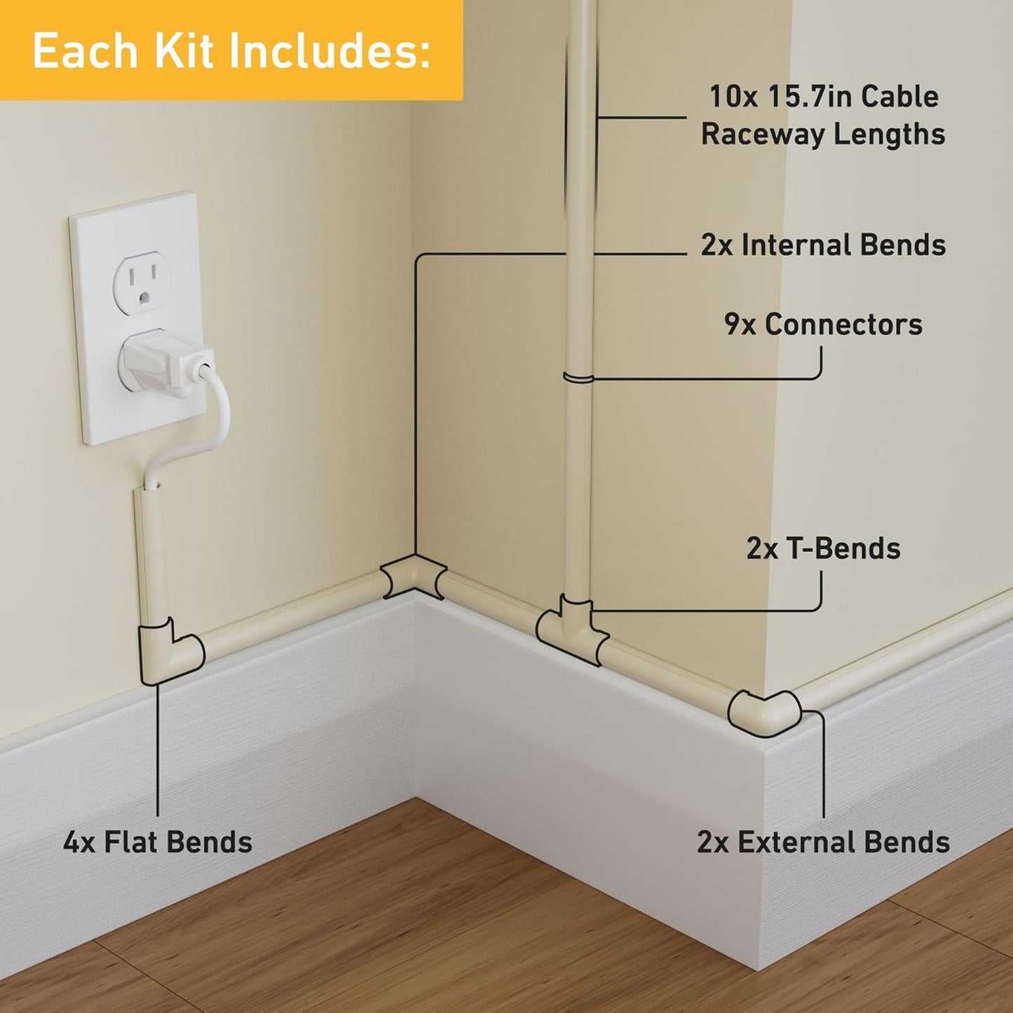 D-Line 157in Cord Hider Kit, Patented Cable Cover, Hide Wires on Wall, Channel for TV Mount Cords, Raceway Wire Hiders, Paintable, Adhesive, Half Round Quick Pick Grocers