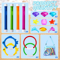 YUJUN Pool Diving Swimming Toys, Summer Underwater Game Toys with Pool Fishes Dive Sticks Rings Gems Storage Bag for Kids Swim Birthday Party Favors Quick Pick Grocers