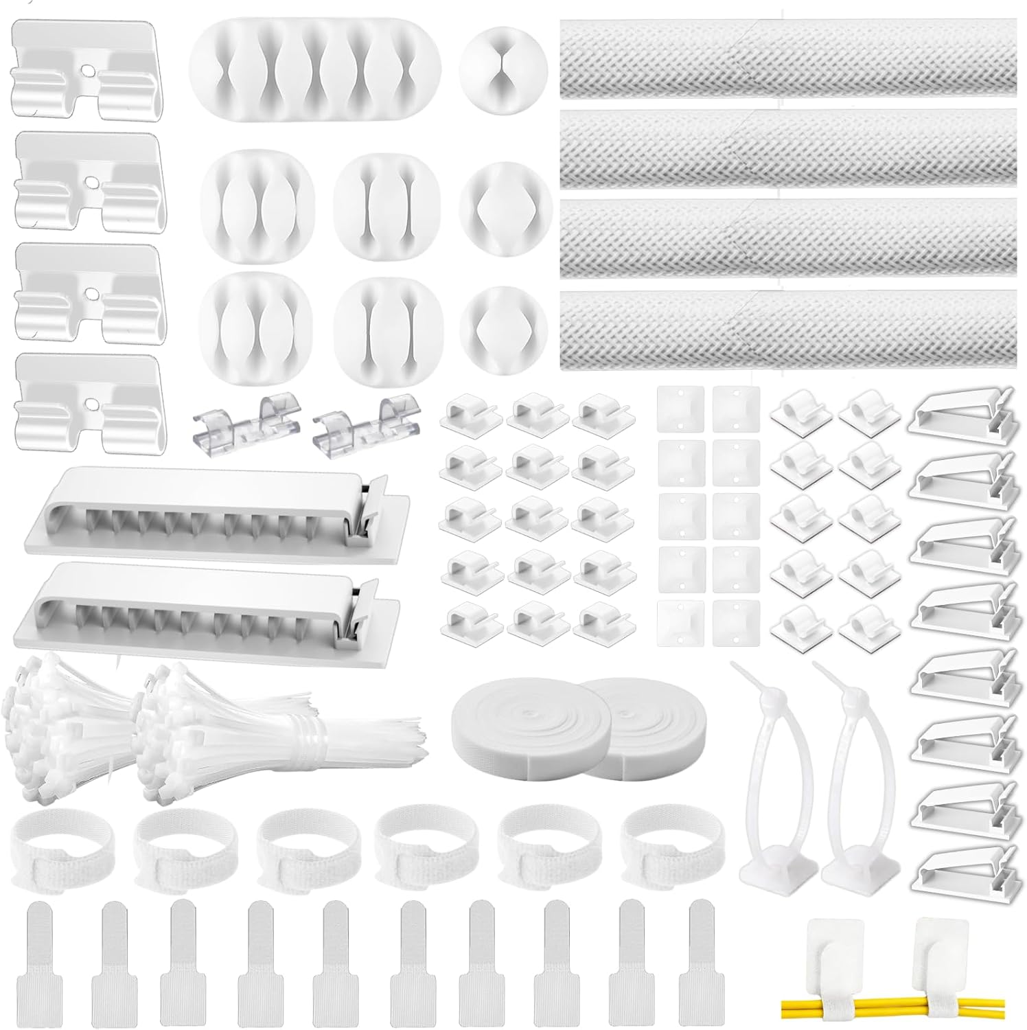 [313Pcs] Cable Management Kit, 67 Adhesive Cable Clips, Topavatop Desk Cord Organizer, 22 Reusable Cable Strap, 4 Cable Sleeve Split, 200 Nylon Cable Zip Ties with 20 Mounts for TV Office Home Quick Pick Grocers