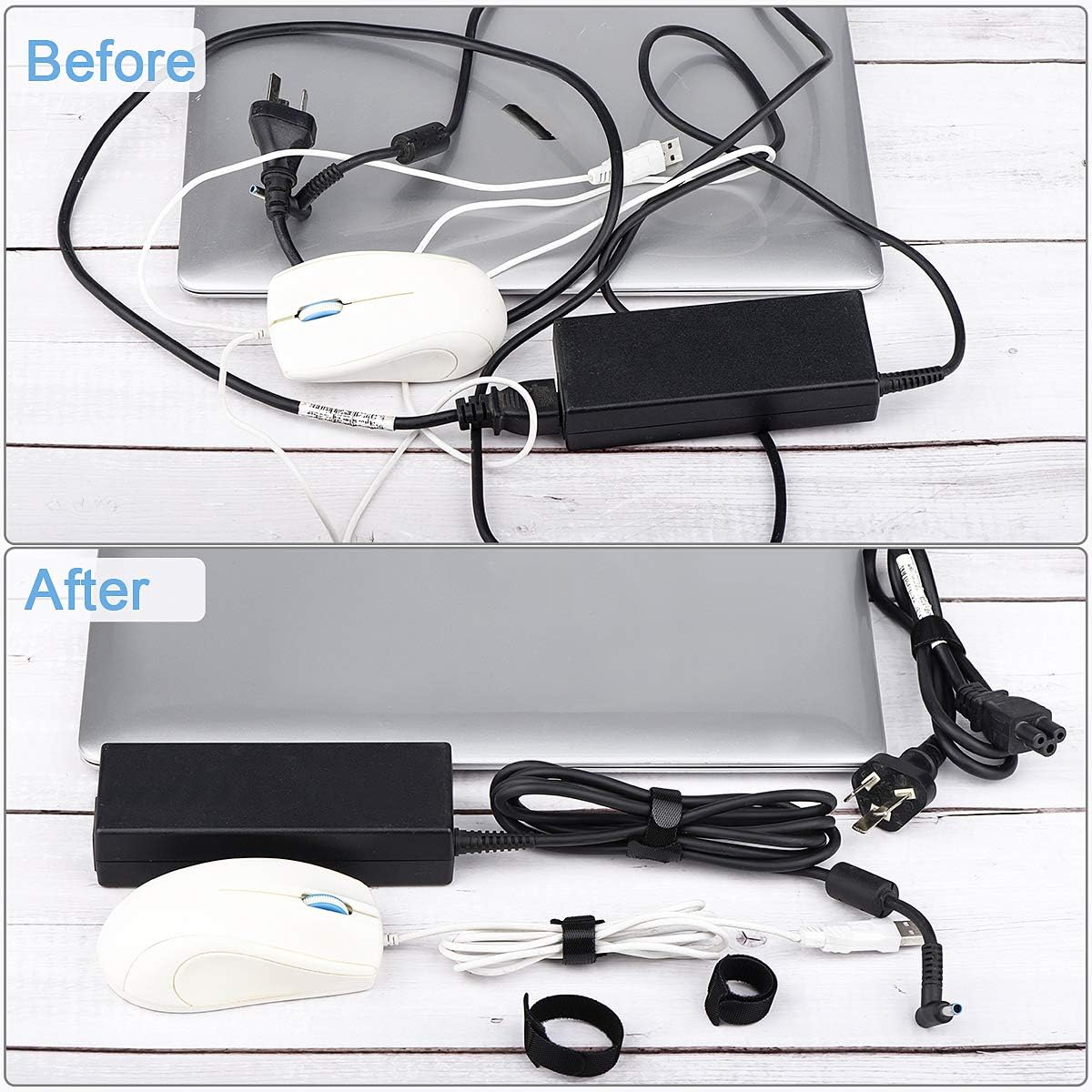 Nettbe Reusable Cable Ties, Adjustable Cord Straps Wire Organizer Cord Wrap and Hook Loop Cable Management Quick Pick Grocers