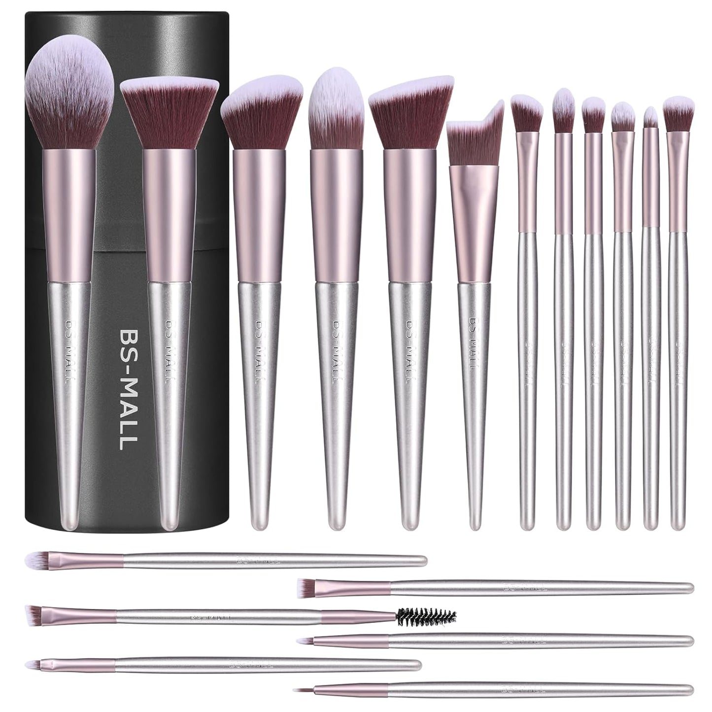 BS-MALL Makeup Brush Set 18 Pcs Professional Foundation Powder Concealers Eyeshadow Blush Synthetic Makeup Brushes with Labeled instruction Black Case Upgraded Version Quick Pick Grocers