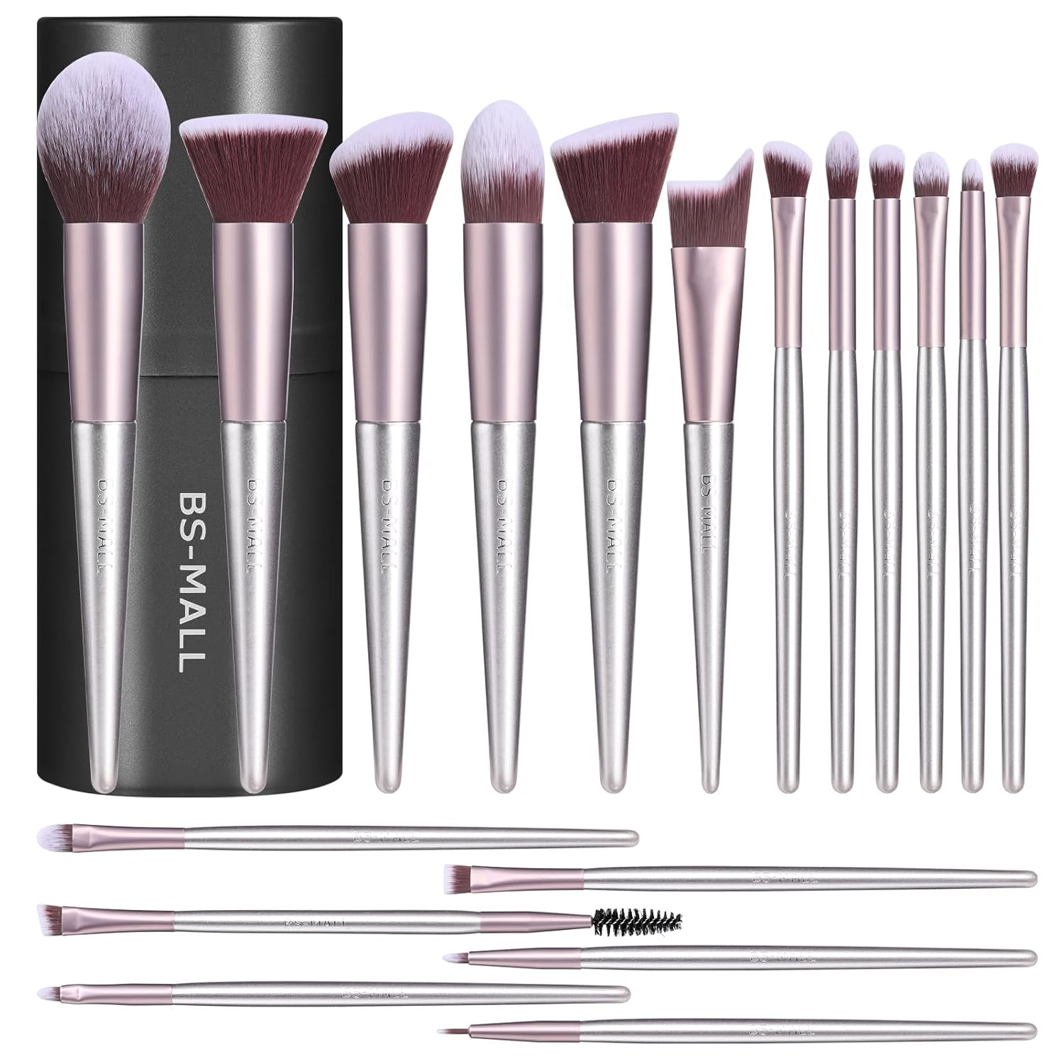 BS-MALL Makeup Brush Set 18 Pcs Professional Foundation Powder Concealers Eyeshadow Blush Synthetic Makeup Brushes with Labeled instruction Black Case Upgraded Version Quick Pick Grocers