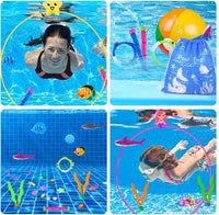 YUJUN Pool Diving Swimming Toys, Summer Underwater Game Toys with Pool Fishes Dive Sticks Rings Gems Storage Bag for Kids Swim Birthday Party Favors Quick Pick Grocers