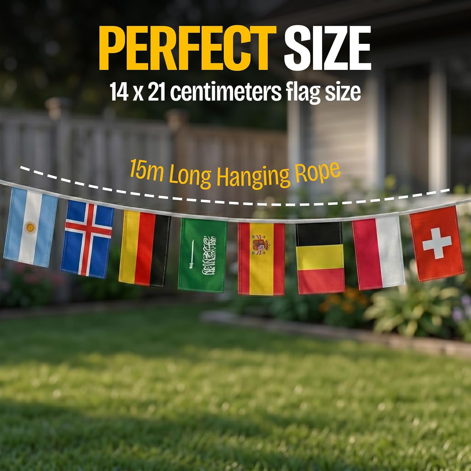 2026 World Cup Flag Bunting String, Double-Sided Polyester Rope 15m - Soccer tournament Bunting Banner for Party Decorations for Tournaments, Garden Streets & Pub Bar Quick Pick Grocers