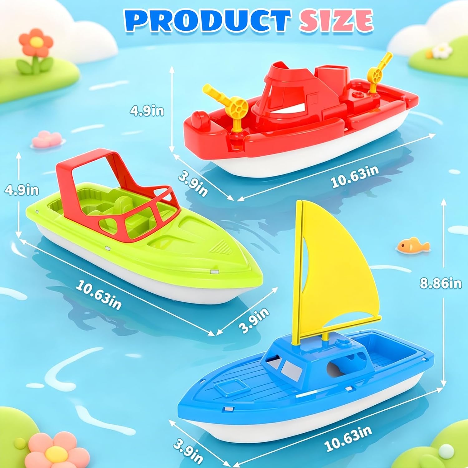Toy Boat Fleet for Toddlers, Floating Water Play Boats for Pool, Bath & Beach, Colorful Boat Set for Kids Ages 3-5 Quick Pick Grocers