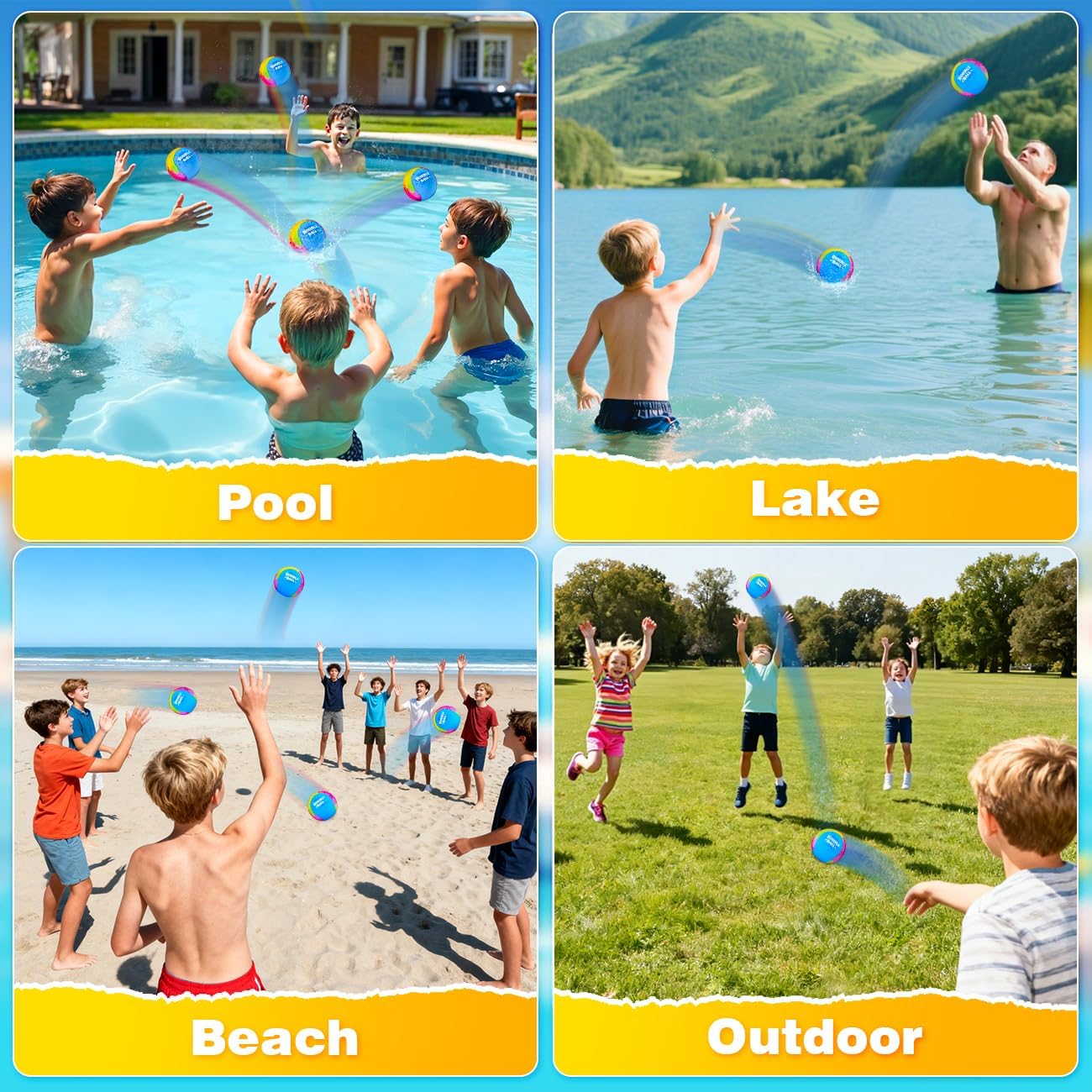 Bambilo Water Skipping Ball | 2-Pack Bounce Balls | Water Bouncing Beach Balls & Grip Ball | Pool Toys for Kids Age 5-8-12 | Great Summer Water Toy for Beach Swimming Pool River Lake Quick Pick Grocers