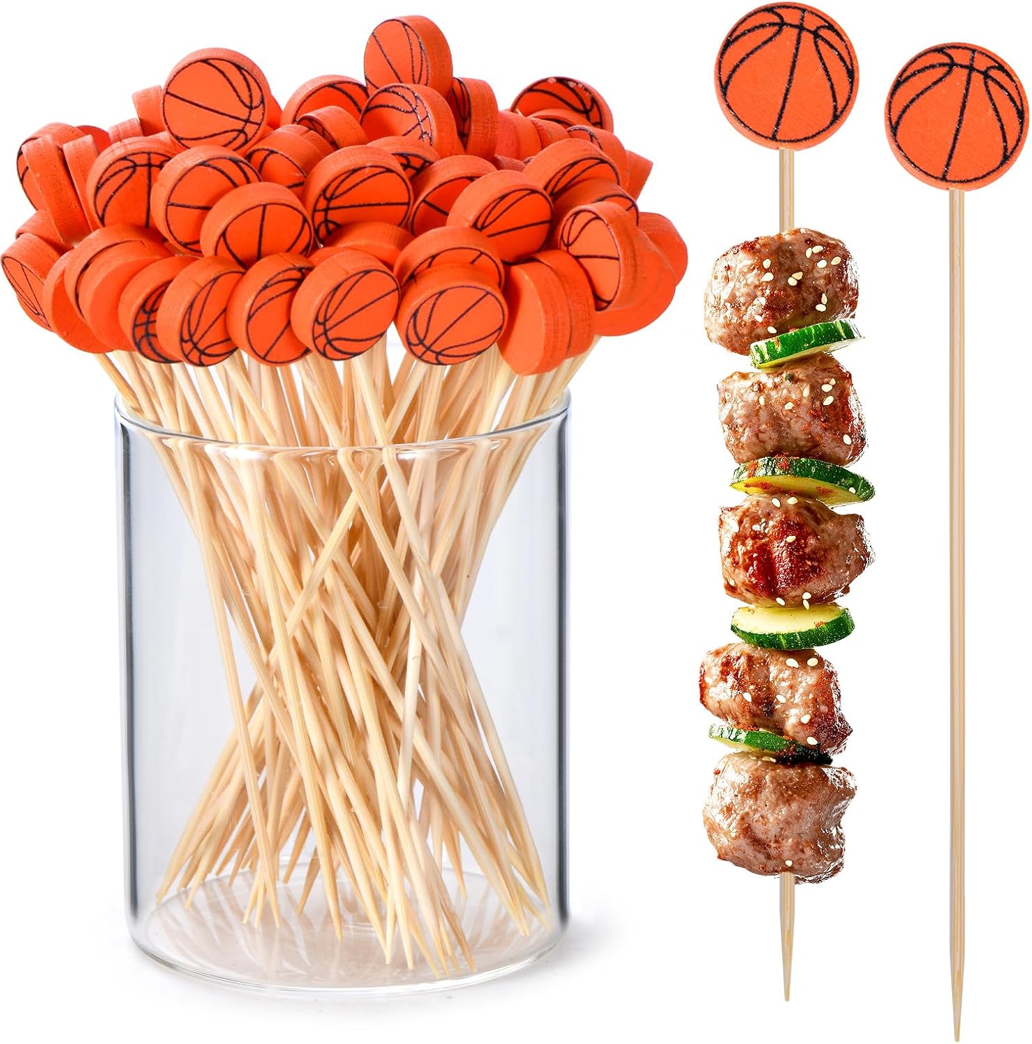 JtmyAota 100 Pack Soccer Toothpicks, 4.7 Inch Bamboo Cocktail Picks, Bamboo Toothpicks for World Cup Sports Catered Event Birthday Themed Party Decorations Quick Pick Grocers