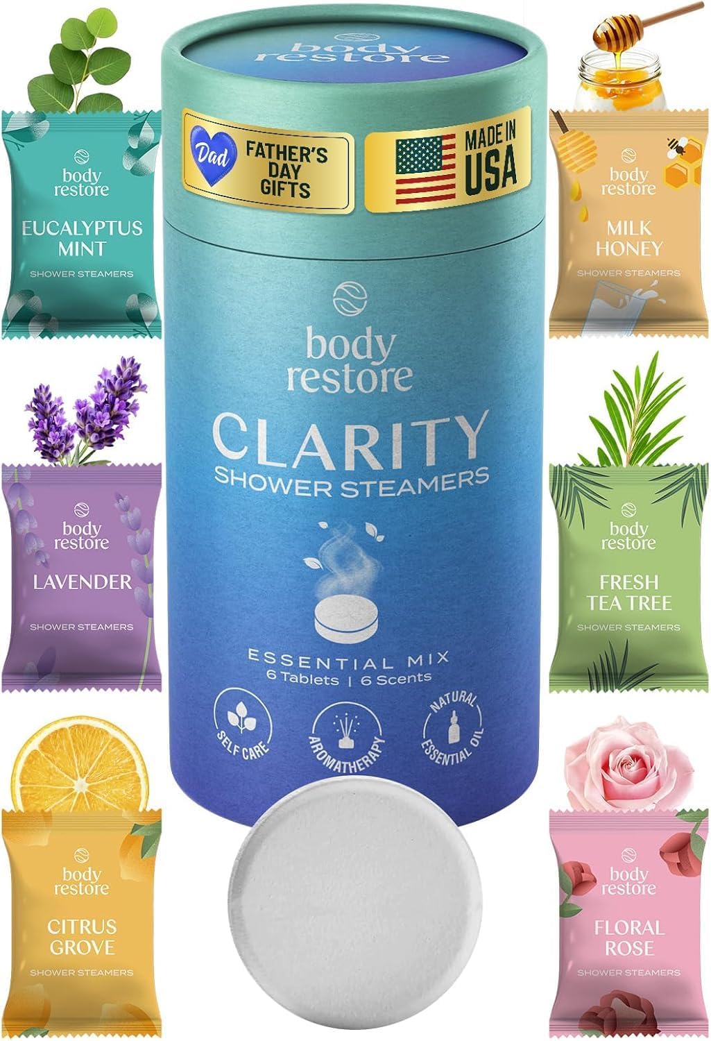 Body Restore Shower Steamers Aromatherapy 15 Pack – Fathers Day Gift for Dad, Luxury Spa Gifts for Men, Relaxation Stress Relief Self Care Quick Pick Grocers