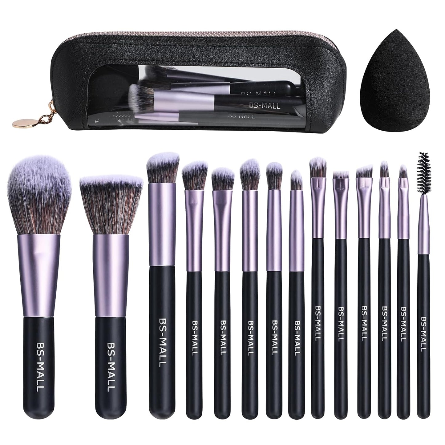 Travel Makeup Brush Set BS-MALL14 PCS Professional Makeup Brushes with Case & Sponge for Foundation, Concealer, Powder, Blush & Eyeshadow, Soft Synthetic Brush Kit for Women, Beginners & Travelers Quick Pick Grocers