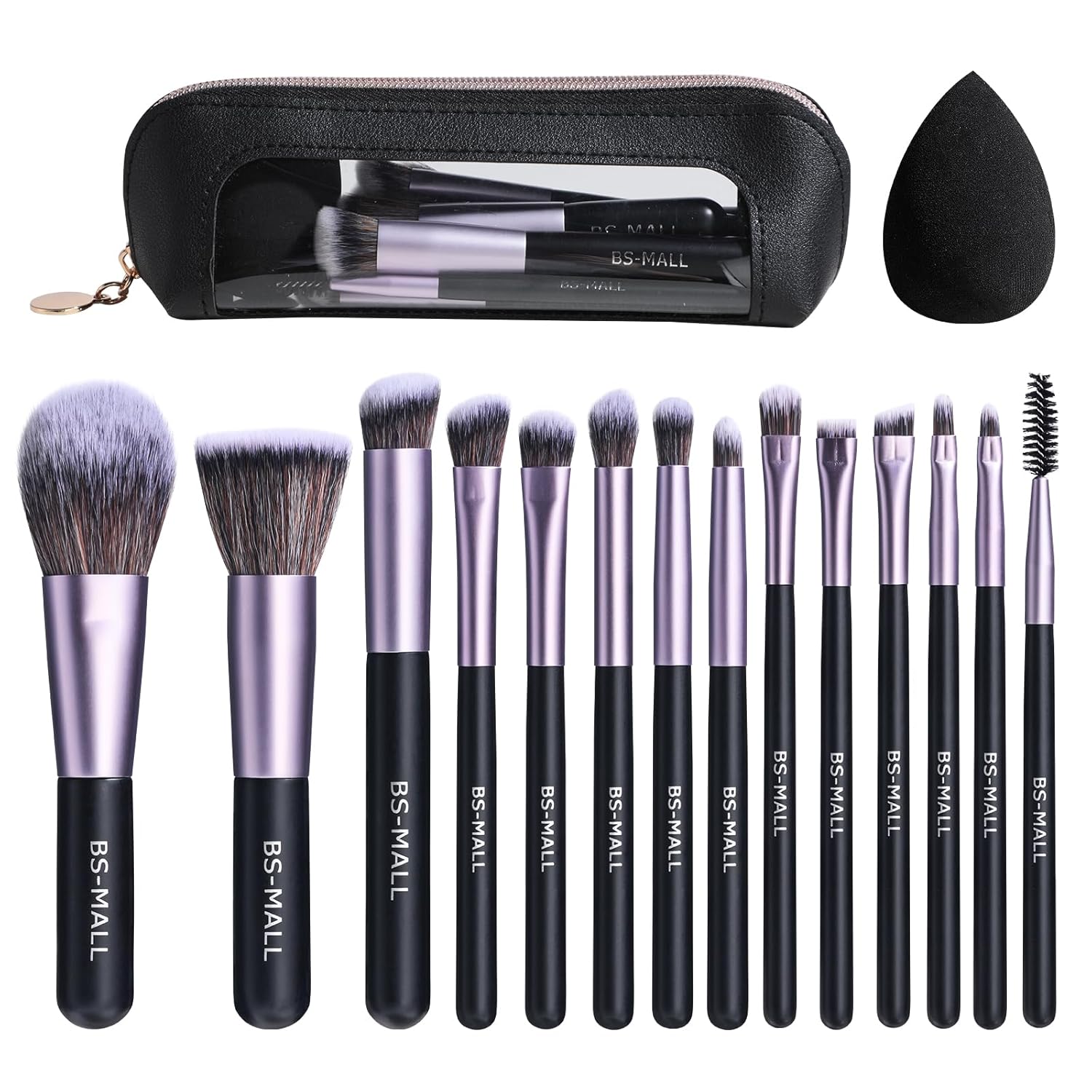 Travel Makeup Brush Set BS-MALL14 PCS Professional Makeup Brushes with Case & Sponge for Foundation, Concealer, Powder, Blush & Eyeshadow, Soft Synthetic Brush Kit for Women, Beginners & Travelers Quick Pick Grocers