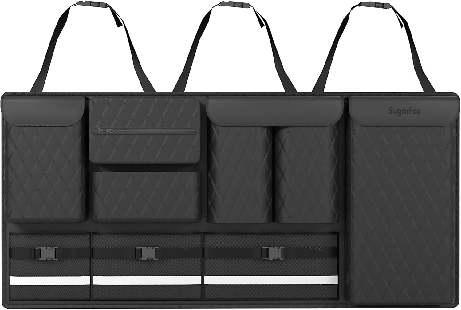 SugarFox Backseat Hanging Trunk Organizer for SUVs, Cars, Trucks & MPVs | Multi-Pocket Storage with Anti-Slip Straps | Space-Saving Auto Accessory | Gift for Drivers | 37.8" x 18.1" Quick Pick Grocers