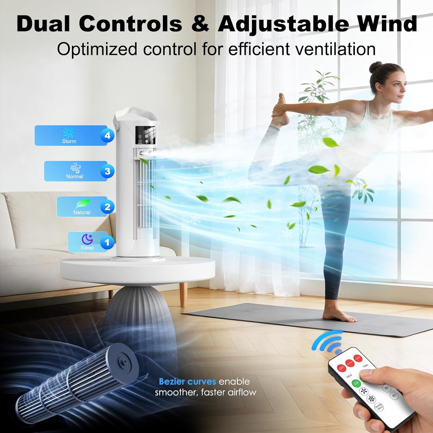 Portable Air Conditioners, 120 °rotating tower fan, portable AC for 3 wind speeds,Storm mode, 8H timing, Evaporative Air Cooler with remote control,750ML water tank, spray,cooling fan for home - white Quick Pick Grocers