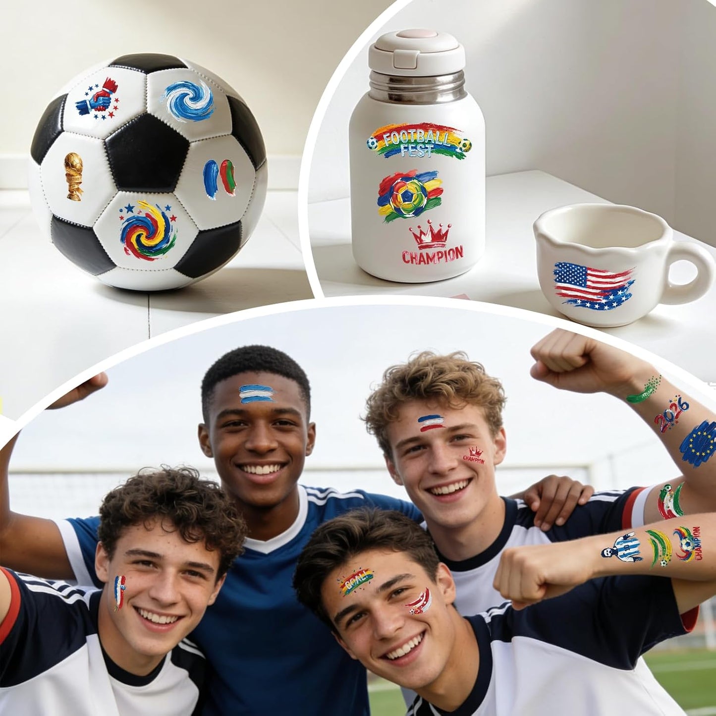 Awinmay 45 Pcs Soccer Tattoos - World Cup Temporary Tattoos for Kids，Adult，Teens，Soccer Party Favors Sports Themed Supplies Fake Tattoo Stickers，World Cup 2026 Merchandise，Kids Goodie Bag Stuffers Quick Pick Grocers