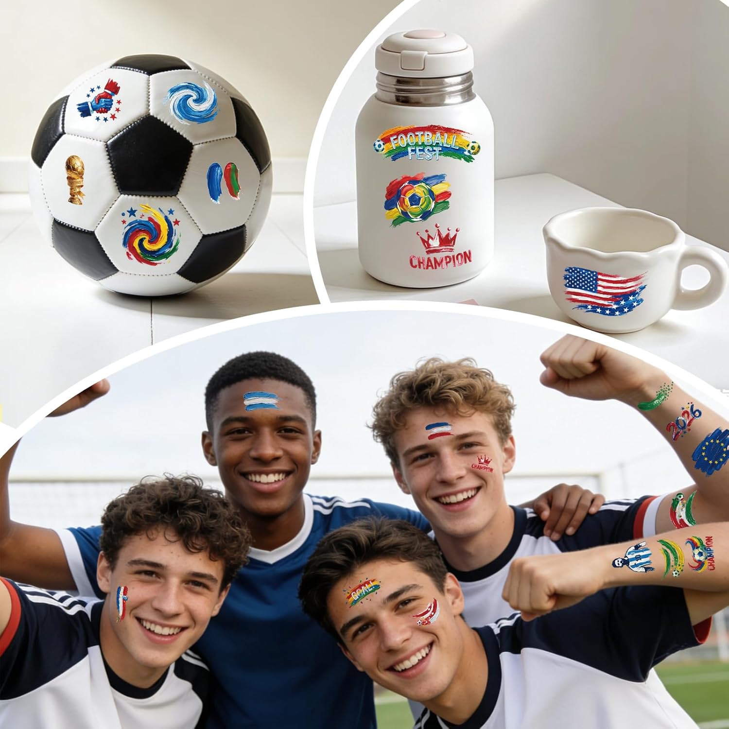 Awinmay 45 Pcs Soccer Tattoos - World Cup Temporary Tattoos for Kids，Adult，Teens，Soccer Party Favors Sports Themed Supplies Fake Tattoo Stickers，World Cup 2026 Merchandise，Kids Goodie Bag Stuffers Quick Pick Grocers