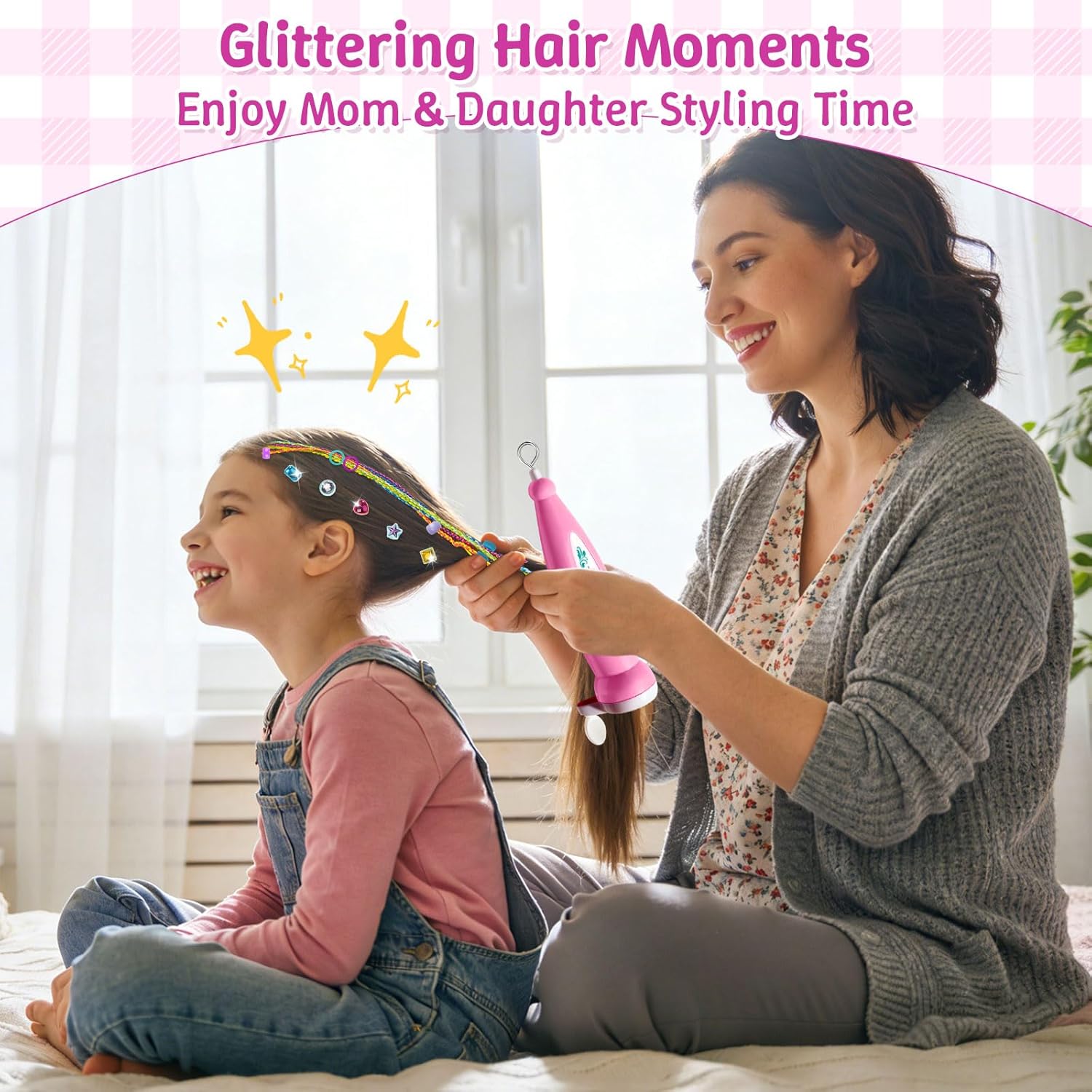 DIY Hair Salon Toys for Girls, Hair Gem Stamper Kit And Hair Rope Braider, Bling Hair Jewels Styling Tool with Glitter Diamonds Comb Beads Accessories Christmas Birthday Gifts for Girl 3 4 5 6 7 8-12 Quick Pick Grocers