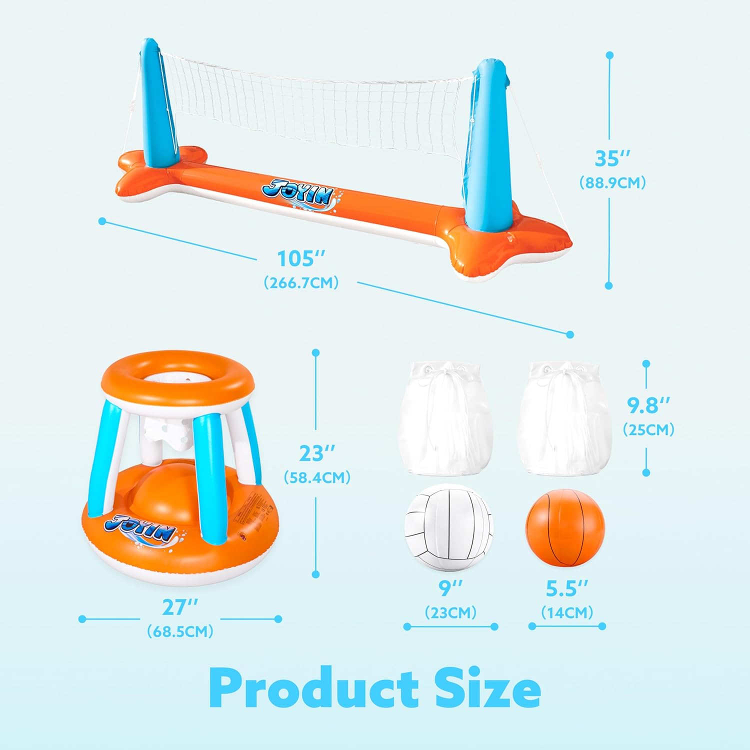 JOYIN Inflatable Pool Float Set Volleyball Net & Basketball Hoops, Balls Included for Kids and Adults Swimming Game Toy, Summer Floaties, Volleyball Court |Basketball Quick Pick Grocers
