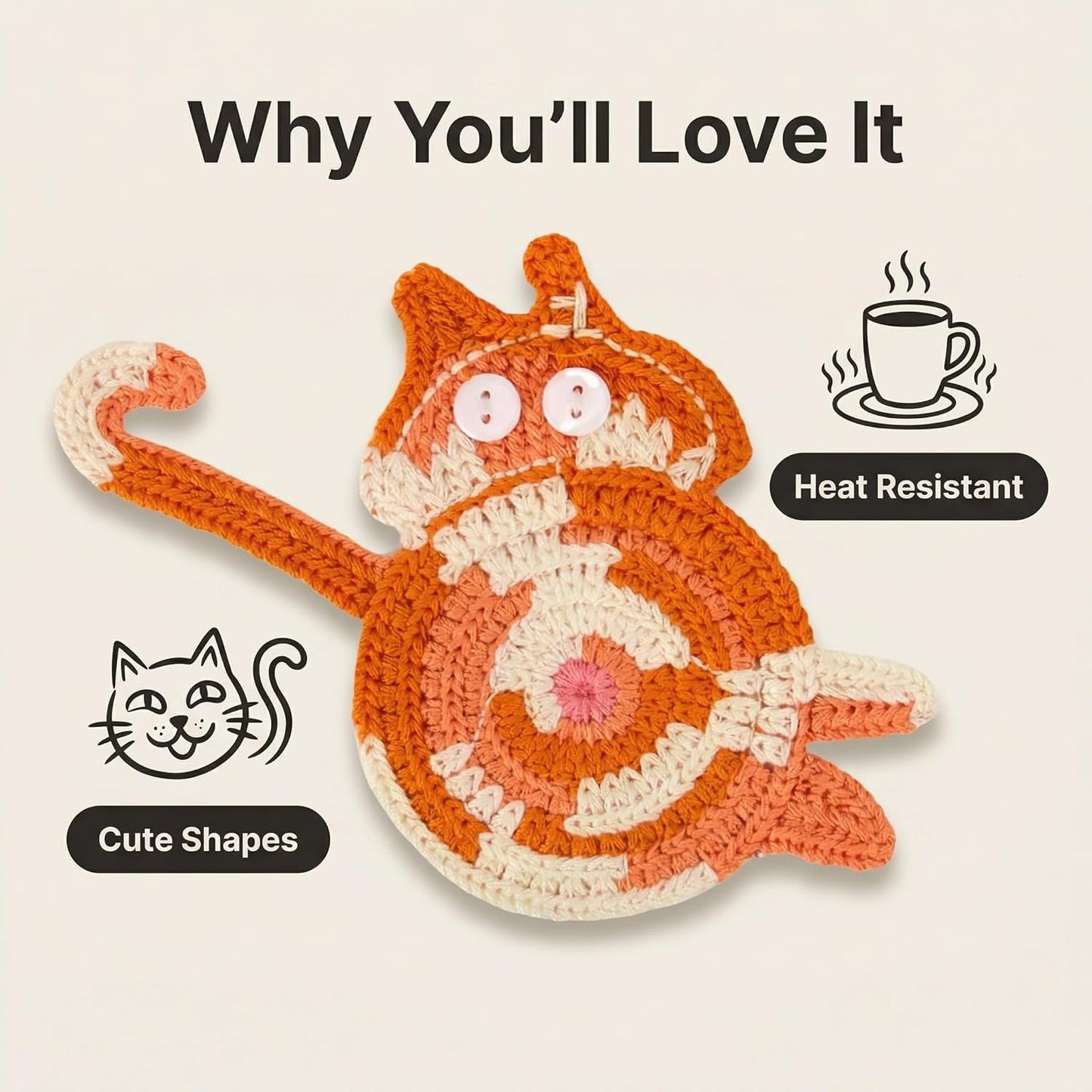 Cat Gifts for Cat Lovers Cat Coaster Woven Creative Cute Cat Coaster Insulation Coaster Coffee and Tea Coaster Desktop Gifts Quick Pick Grocers