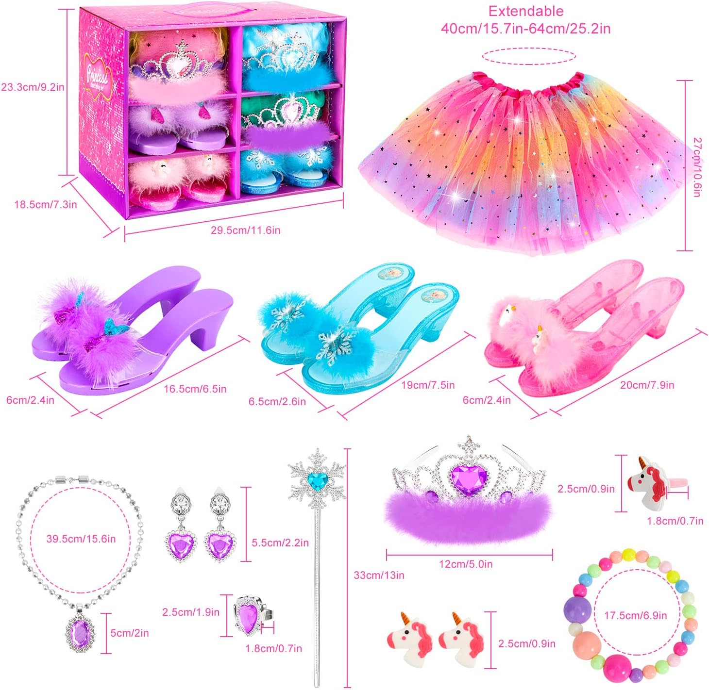 Princess Dress Up Shoes Set, Girls Dress Up Toys Toddler Jewelry Boutique Kit, 3 Themes of Unicorn Mermaid Ice Princess Costumes Set, Pretend Play Gifts for Little Girls Aged 3-6 Years Old Quick Pick Grocers