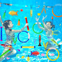 YUJUN Pool Diving Swimming Toys, Summer Underwater Game Toys with Pool Fishes Dive Sticks Rings Gems Storage Bag for Kids Swim Birthday Party Favors Quick Pick Grocers