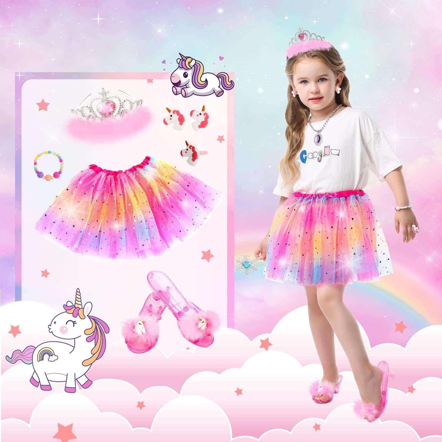 Princess Dress Up Shoes Set, Girls Dress Up Toys Toddler Jewelry Boutique Kit, 3 Themes of Unicorn Mermaid Ice Princess Costumes Set, Pretend Play Gifts for Little Girls Aged 3-6 Years Old Quick Pick Grocers