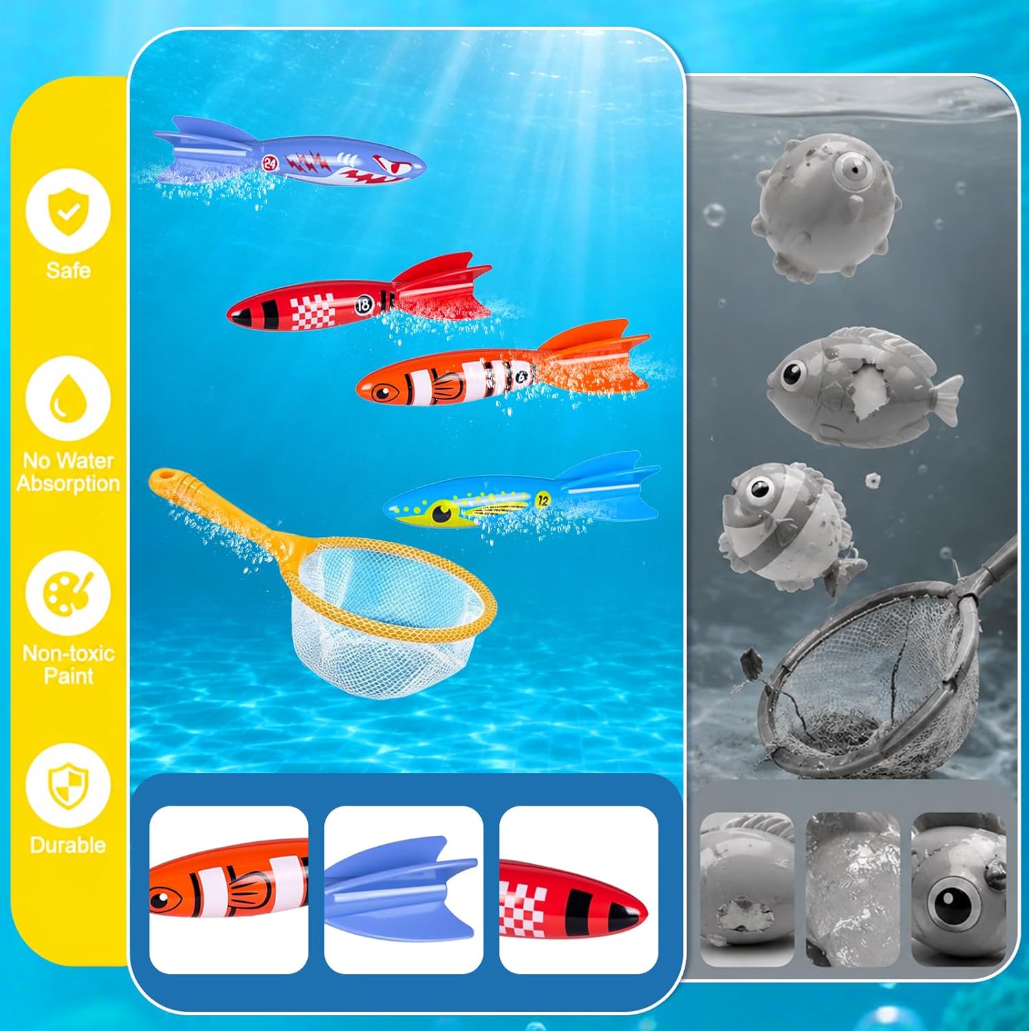 Diving Pool Toys, Bath Toys Set for Kids Shower Ages 3-12, Beach Essentials Water Toy Pool Games Summer Swim Water Dive Sinking Mermaid Toys Quick Pick Grocers