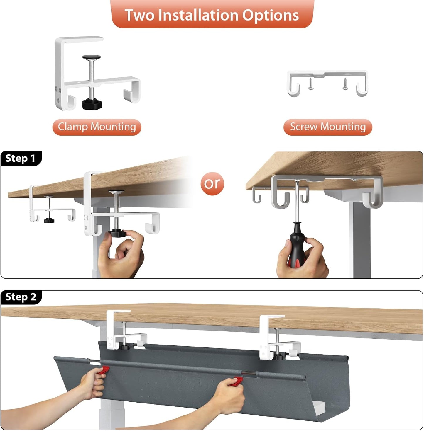 Univivi No Drill Under Desk Cable Management Tray, 36" Cord Organizer for Table, Clamp/Screw Mount Desk Cable Management, Premium Fabric Cable Management Tray for Office, Home Quick Pick Grocers