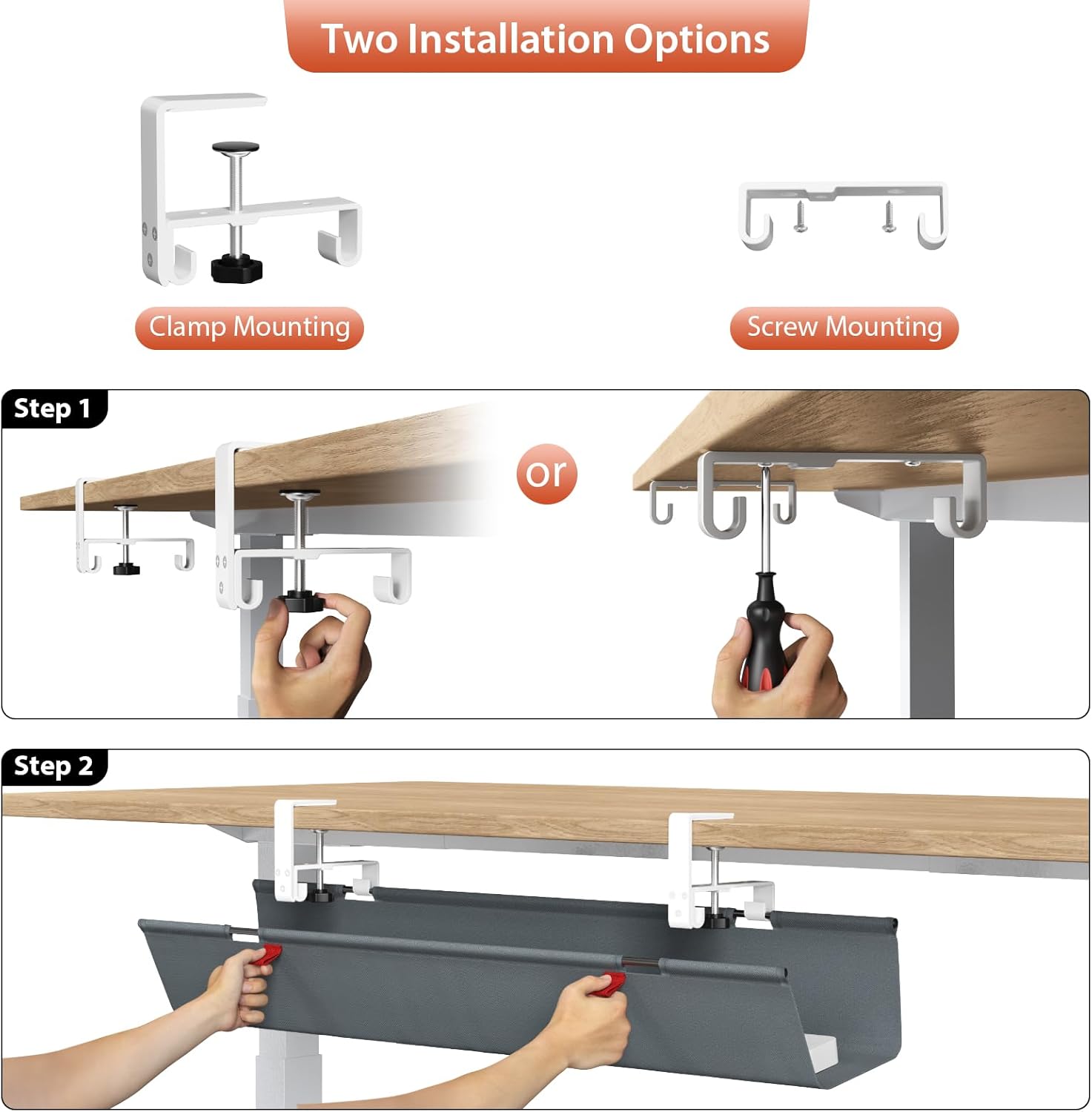 Univivi No Drill Under Desk Cable Management Tray, 36" Cord Organizer for Table, Clamp/Screw Mount Desk Cable Management, Premium Fabric Cable Management Tray for Office, Home Quick Pick Grocers