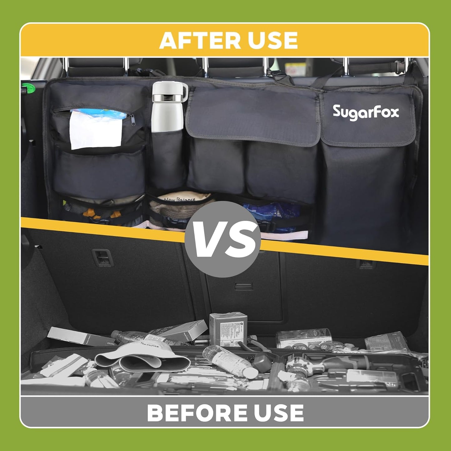 SugarFox Backseat Hanging Trunk Organizer for SUVs, Cars, Trucks & MPVs | Multi-Pocket Storage with Anti-Slip Straps | Space-Saving Auto Accessory | Gift for Drivers | 37.8" x 18.1" Quick Pick Grocers