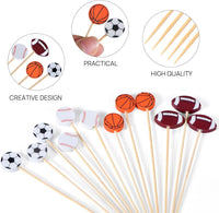 JtmyAota 100 Pack Soccer Toothpicks, 4.7 Inch Bamboo Cocktail Picks, Bamboo Toothpicks for World Cup Sports Catered Event Birthday Themed Party Decorations Quick Pick Grocers