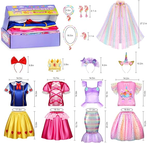 LIMIROLER Princess Dress Up Clothes for Little Girl Role Play Costume Gift Set Princess Dress Up Toys for Toddler Girls Quick Pick Grocers