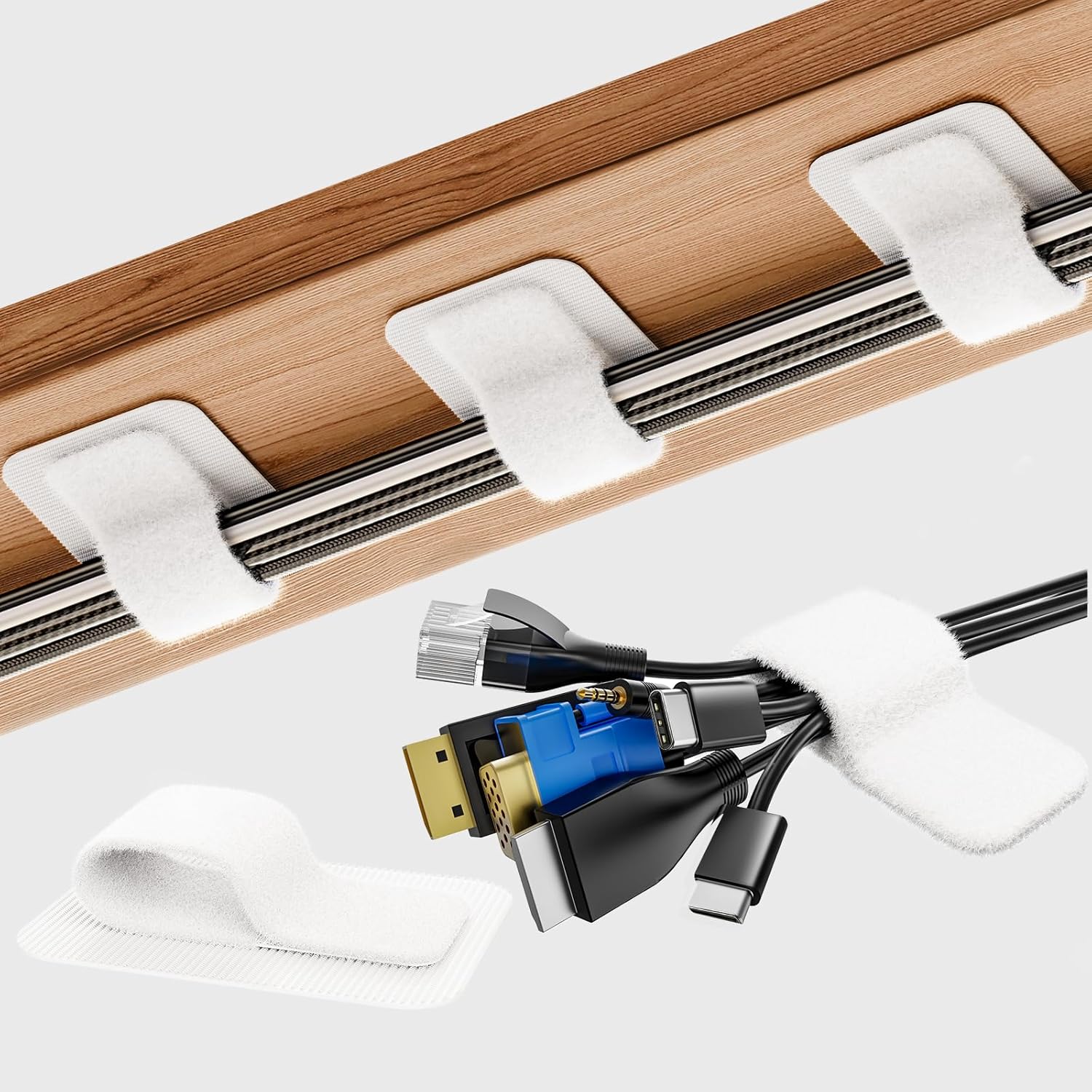 Cable Management Under Desk, 【Up to 15 Cord】【Enhanced Wire Holder】 Cord Organizer Holder, Adjustable Hook and Loop Cable Ties, Wire Clips Under Table Hider Quick Pick Grocers